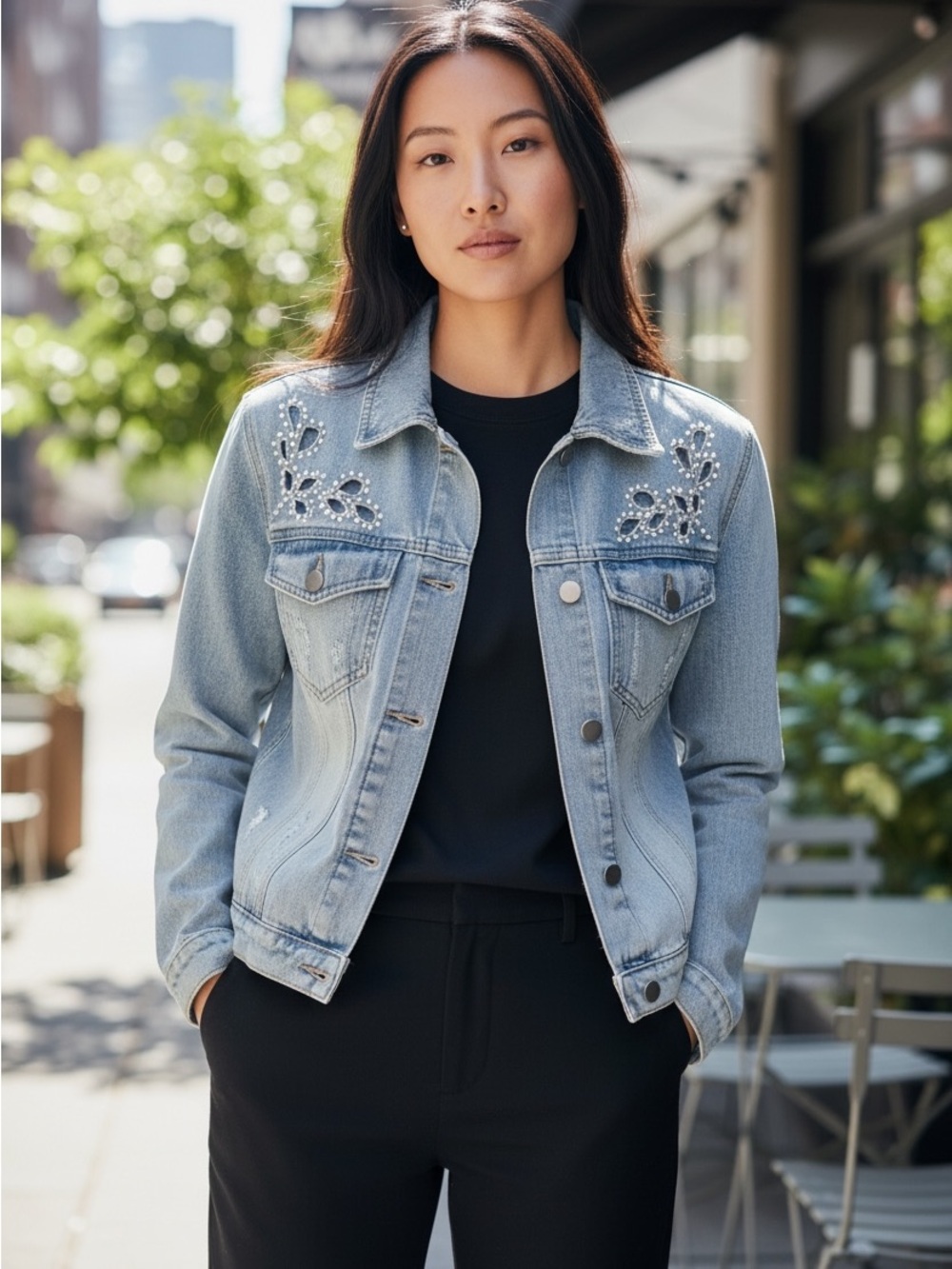 BellanBlue Light Blue Jean Jacket Beaded Sm